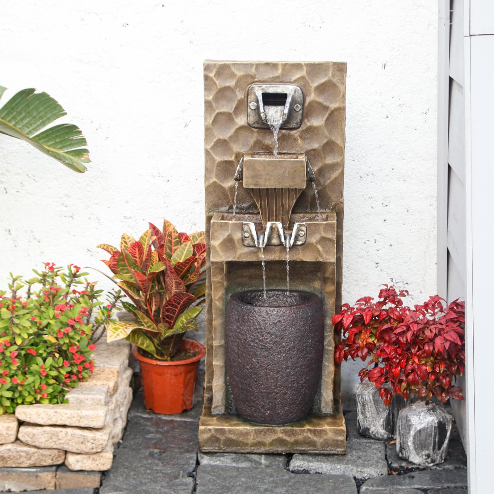Water Wall Fountain Outdoor Rectangular Metal Colour Spout Garden Waterfall Fountains
