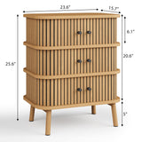 Fluted 3 Drawers Nightstand with Sliding Door, Boho 3 Drawer Dressers for Bedroom,