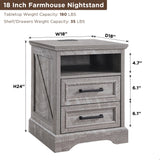 18" Farmhouse Nightstand with Charging Station,End Table