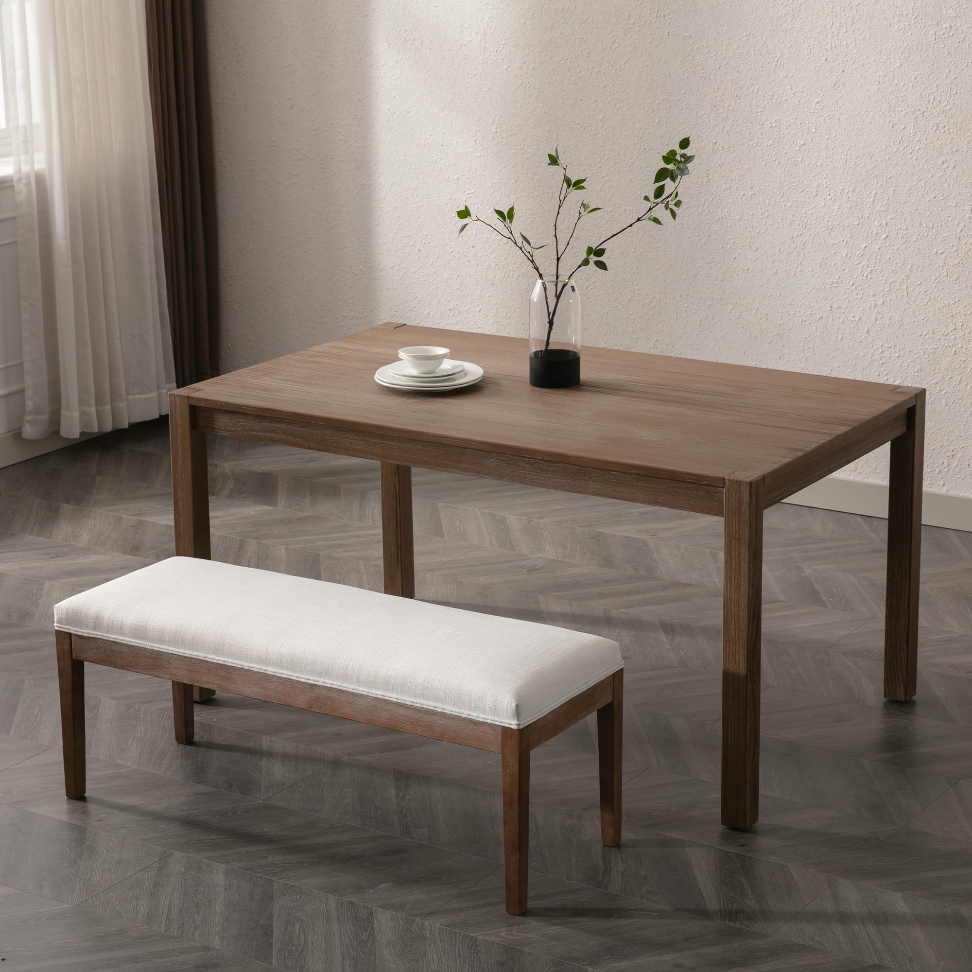 Linen Dining Bench Upholstered Entryway Bench Farmhouse Shoe Bench