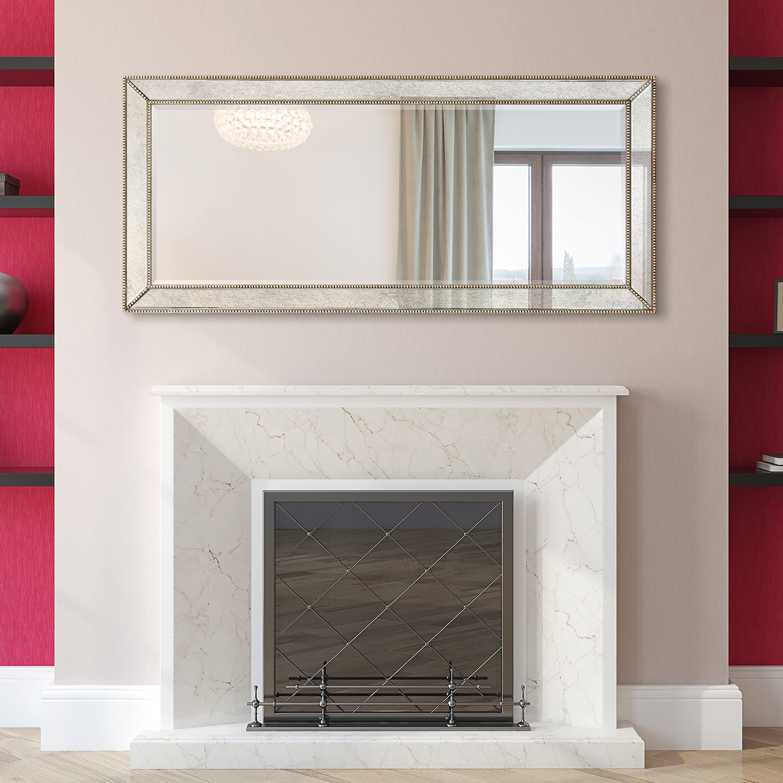 Solid Wood Frame Wall, Beveled Center Antique Mirror for Bathroom