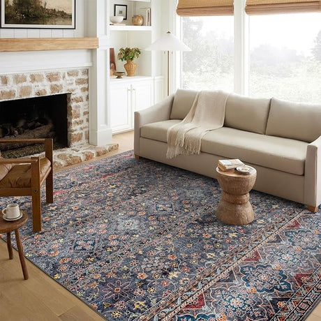 Camilla Boho Area Rug, 5'×7' Washable Oriental Accent Rug, Non-Slip Traditional Floral