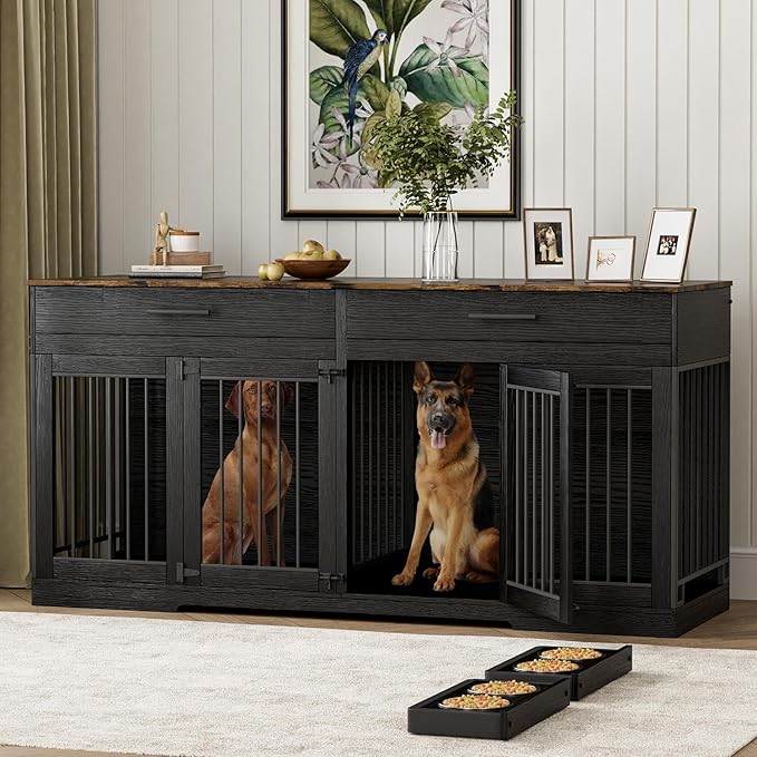72" Double Dog Crate Furniture with Storage Drawers