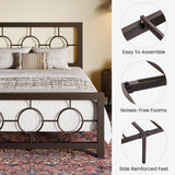 Twin Metal Bed Frame with Vintage Circular Design Headboard and Footboard, No Box