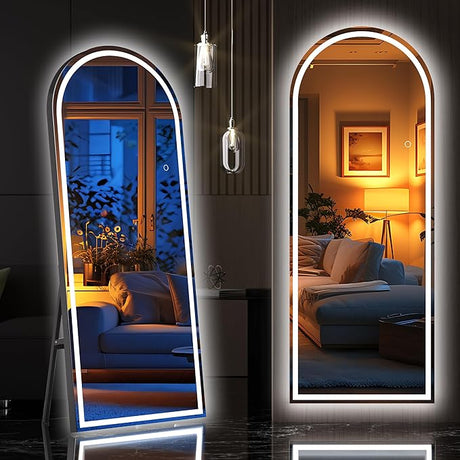 83" X 36" Full Length Mirror with Lights, Black Frame Arch Led Mirror Full Length and 3