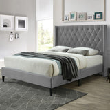 Amelia Velvet Tufted Queen Platform Bed in Gray