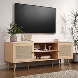 Rattan TV Stand for 55/65/70 inch TV, Boho 59" Entertainment Center with Storag