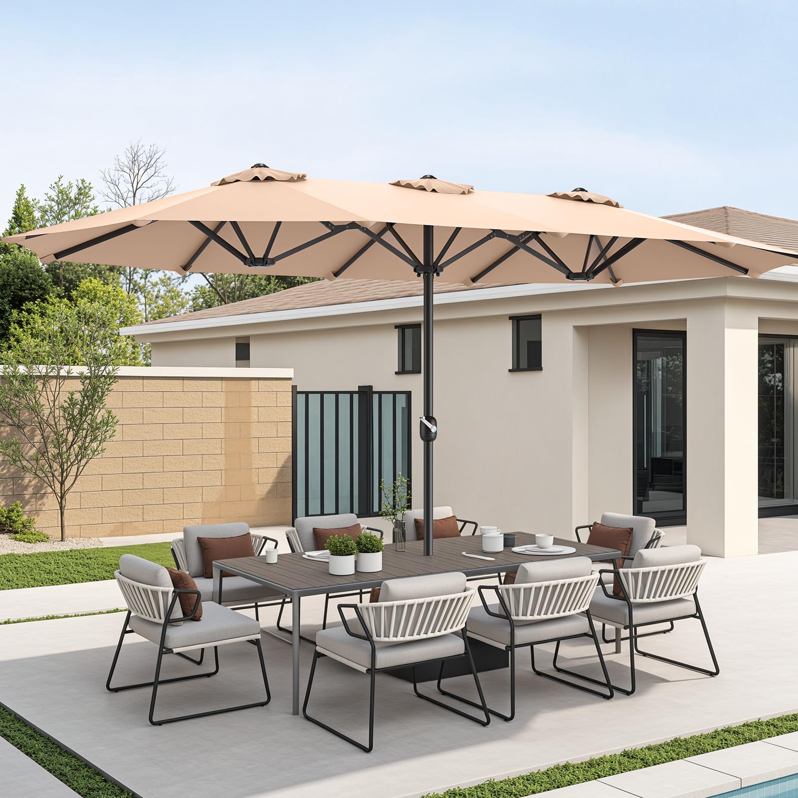 15ft Large Patio Umbrella with Base Included, Outdoor Umbrella for Patio