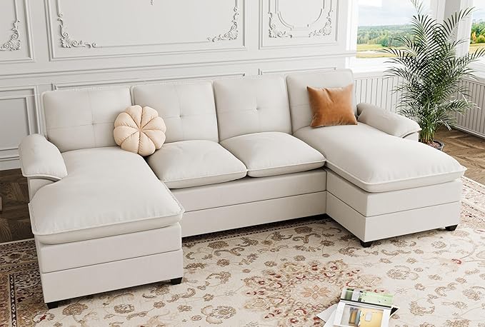 110" Sectional Sofa Couch, U-Shaped Modular Couch Sleeper