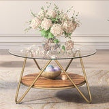 Round Coffee Table with Storage, 2-Tier Glass Coffee Table for Living Room