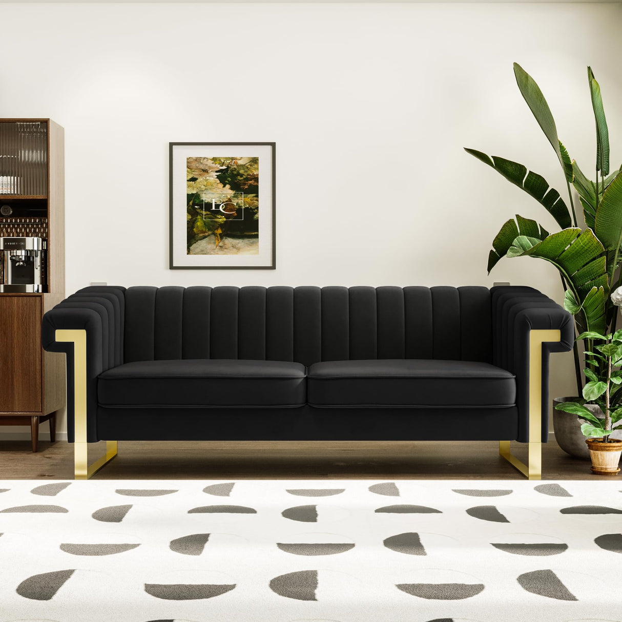 84" Velvet Couch Black Sofa Medieval Modern Luxury Sofa Comfortable Couches