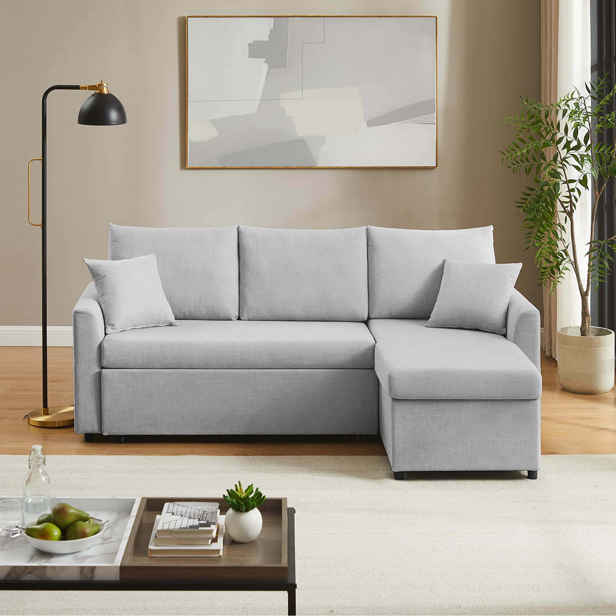 L Shaped Convertible Sleeper Sofa Bed, 84" Sectional Couch