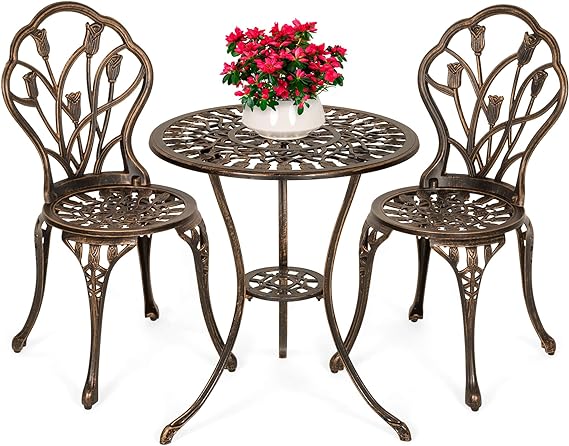 3-Piece Outdoor Rust-Resistant Cast Aluminum Patio Bistro Set