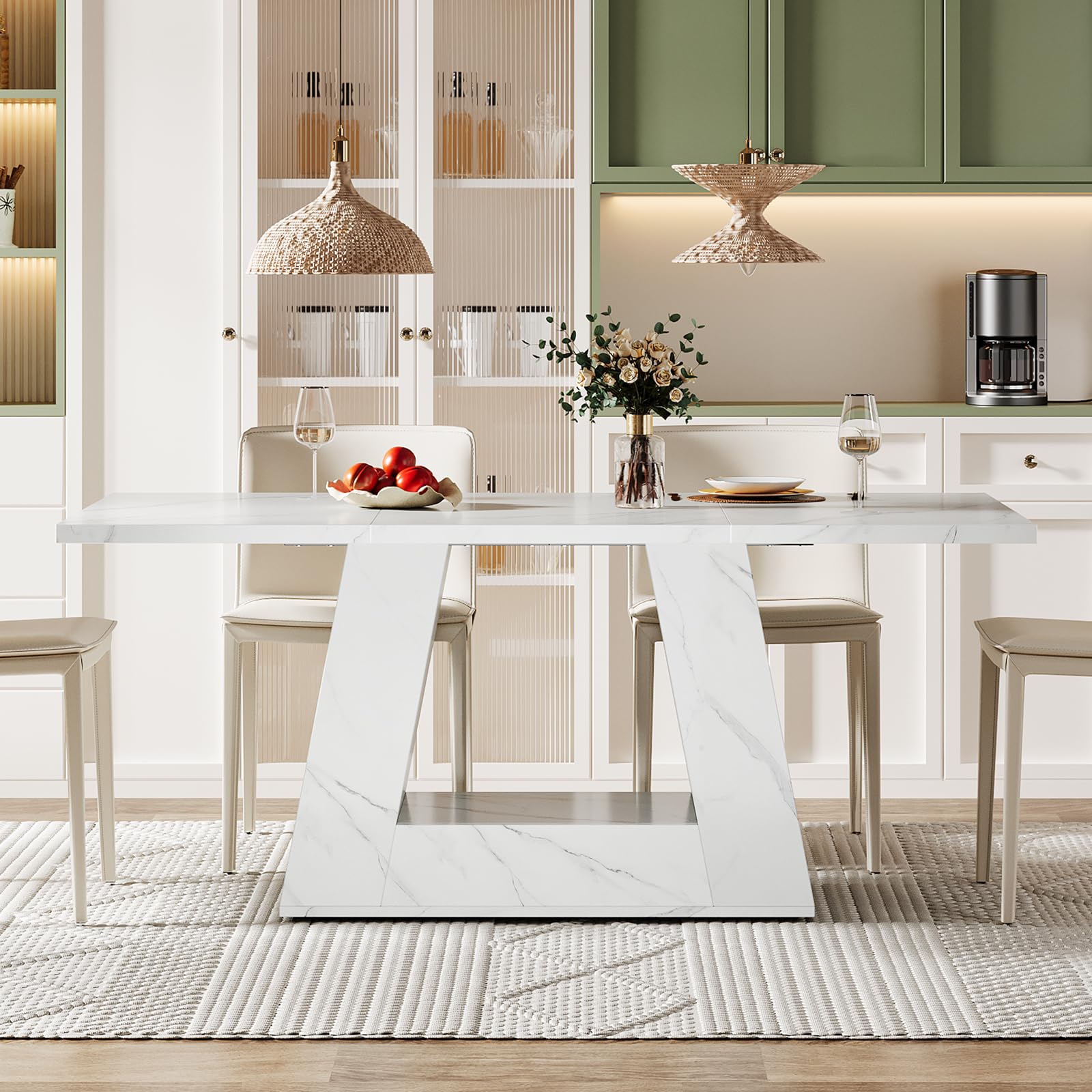 63" Rectangular Dining Table with Faux Marble Top