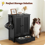 Dog Feeding Station with Storage Cabinet and 2 Elevated Bowls - Black
