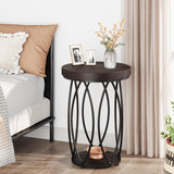 LITTLE TREE Round End Table Set of 2 Small Bedside Table with Metal Frame for Living Room, Bedroom