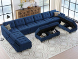 Modular Sectional Sofa Couch Oversied U Shaped Sofa Set with Storage Seats Convertible Sectional Sleeper Sofa with Reversible Chaise Blue