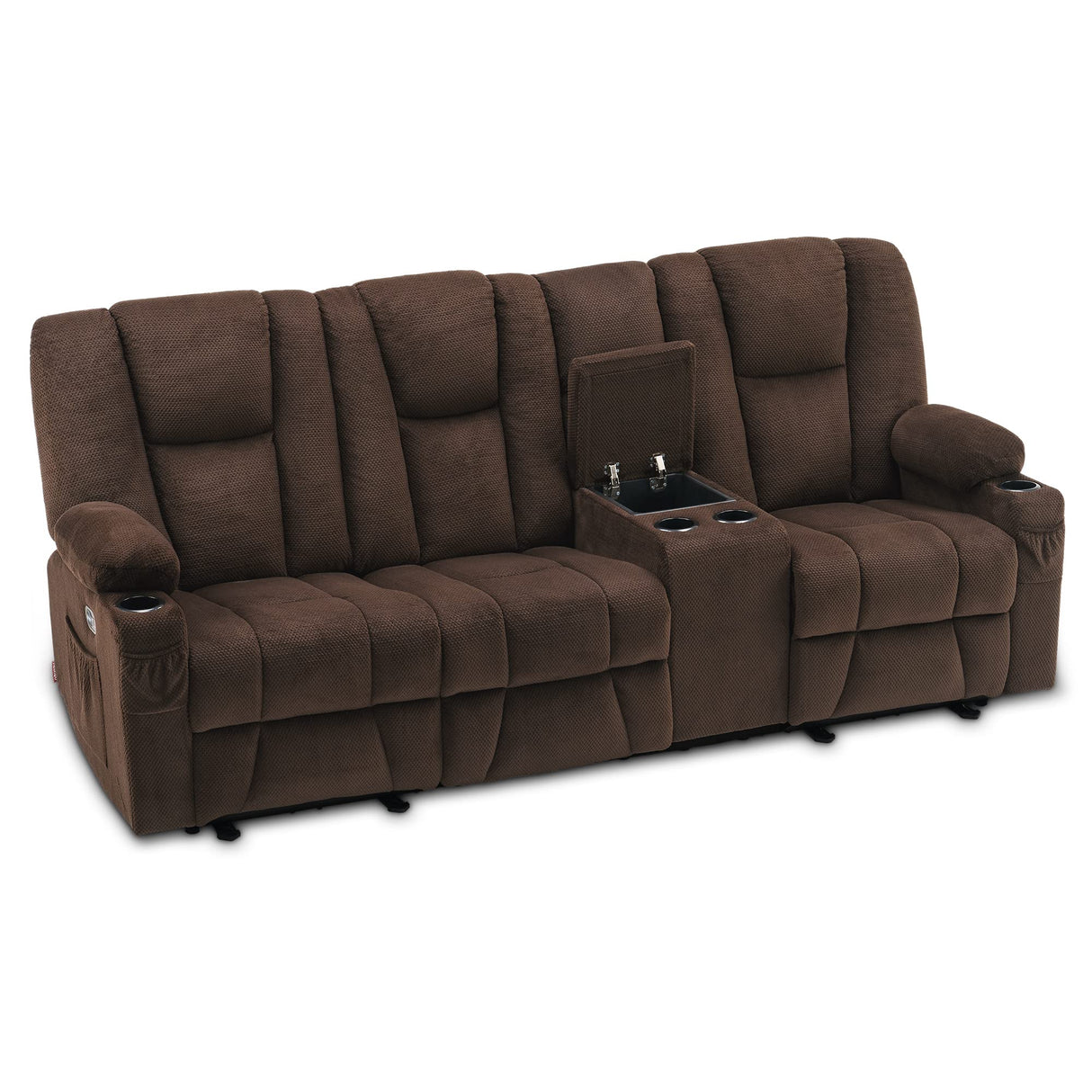 Power Reclining Sofa with Heat and Massage,USB Ports, Cup Holders