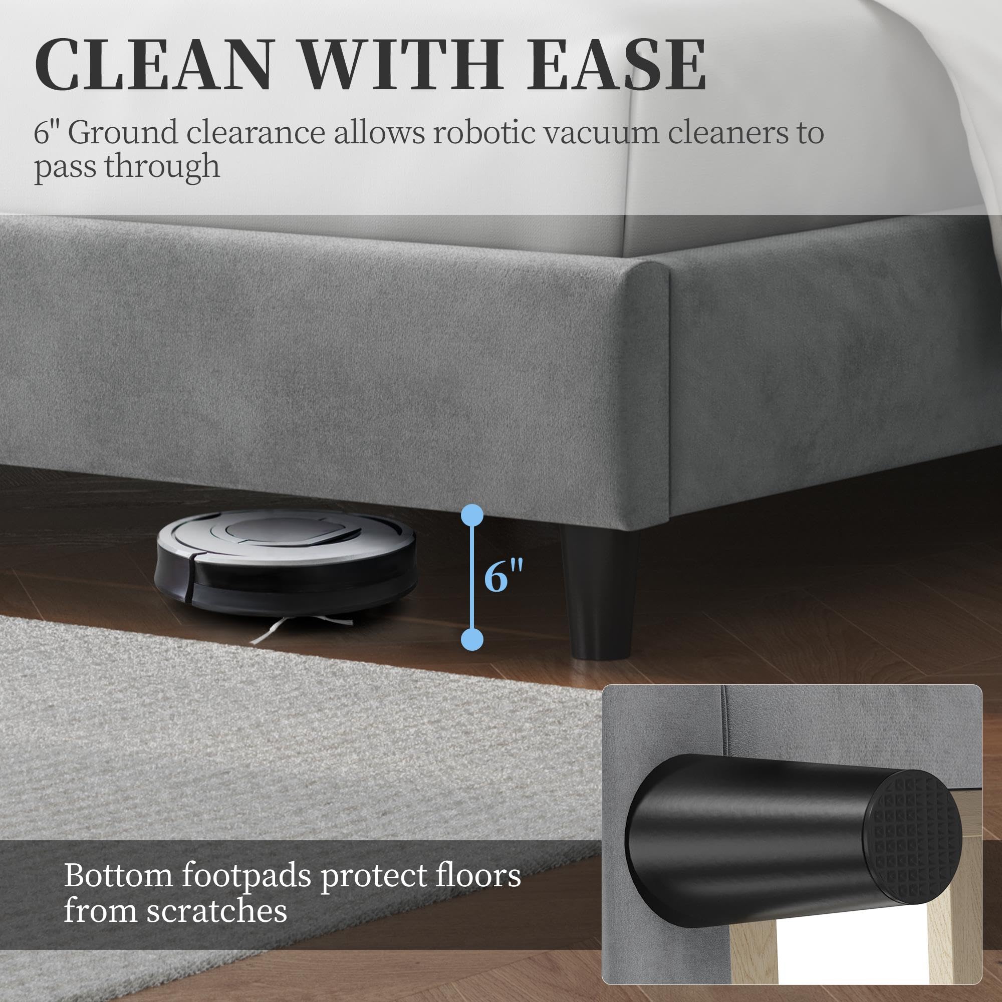 Queen Bed Frame Upholstered Platform Bed with Wing Side/Wooden Slat Support/Tufted