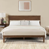 Wood Full Size Bed Frame, Mid Century Modern Platform Bed with Headboard