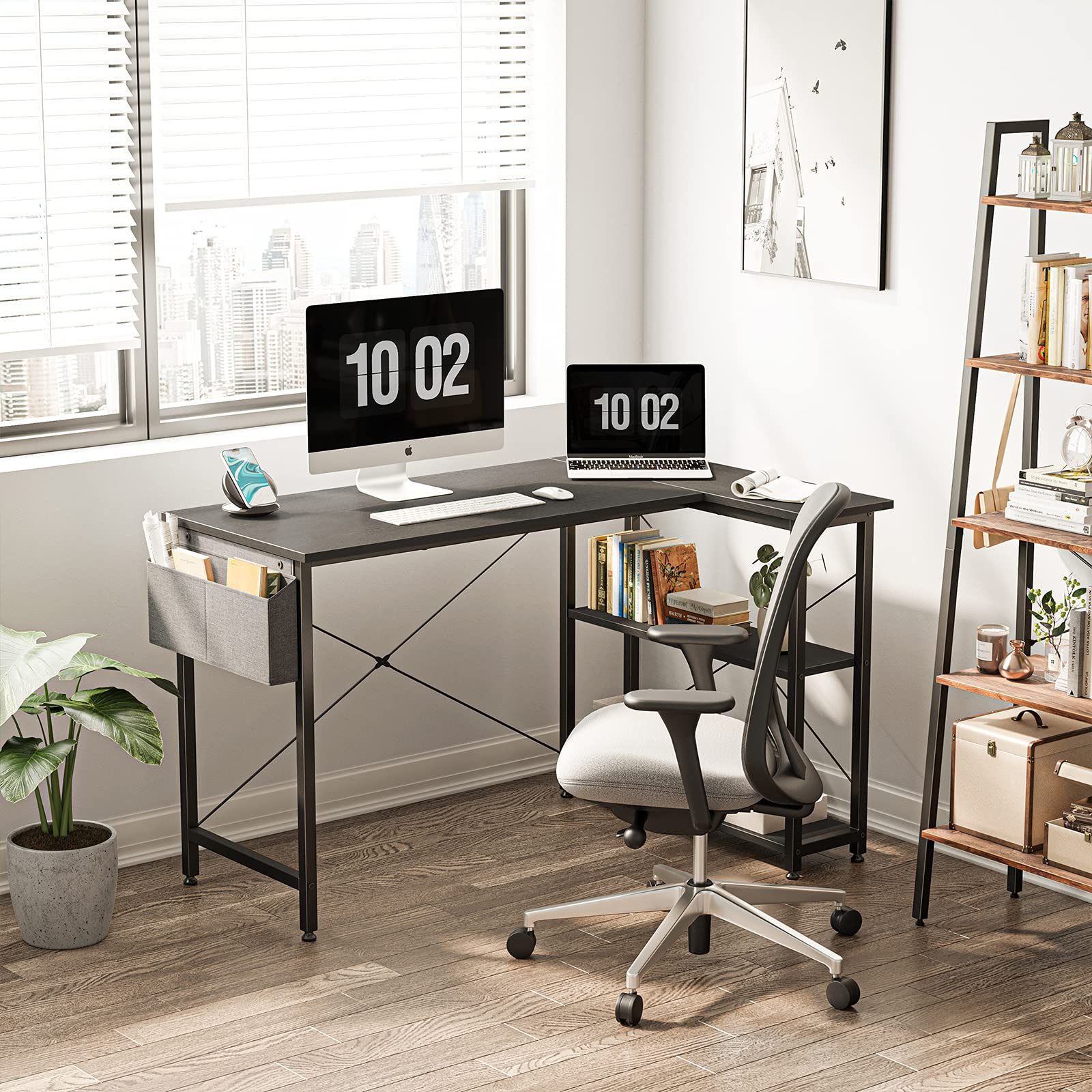 47 Inch Small L Shaped Computer Desk with Storage Shelves Home Office Corner Desk