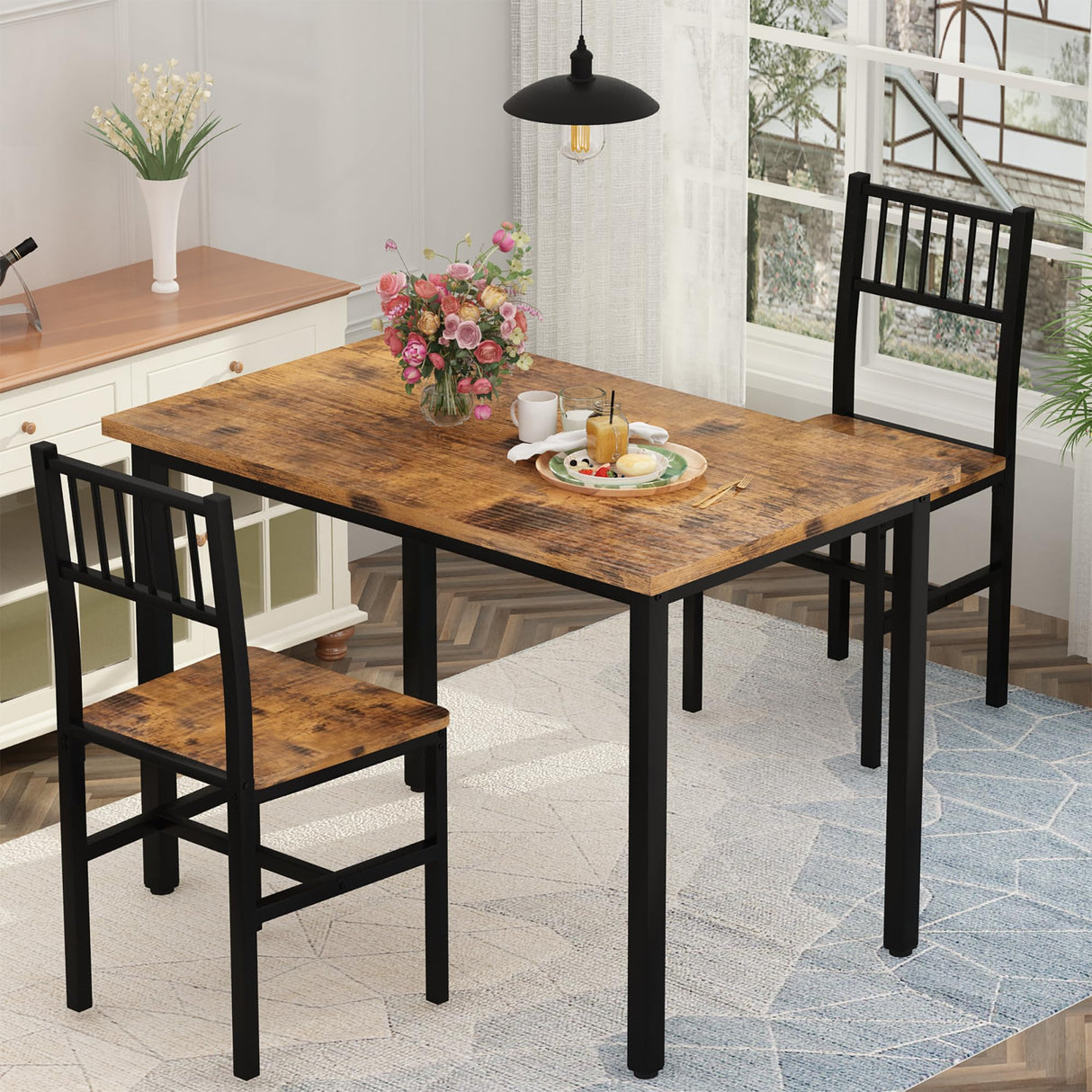 Small Kitchen Table Set for 2, Industrial Dining Breakfast Table and 2 Chairs