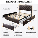 Upholstered Queen Platform Storage Bed Frame with 4 Drawers, Adjustable Headboard