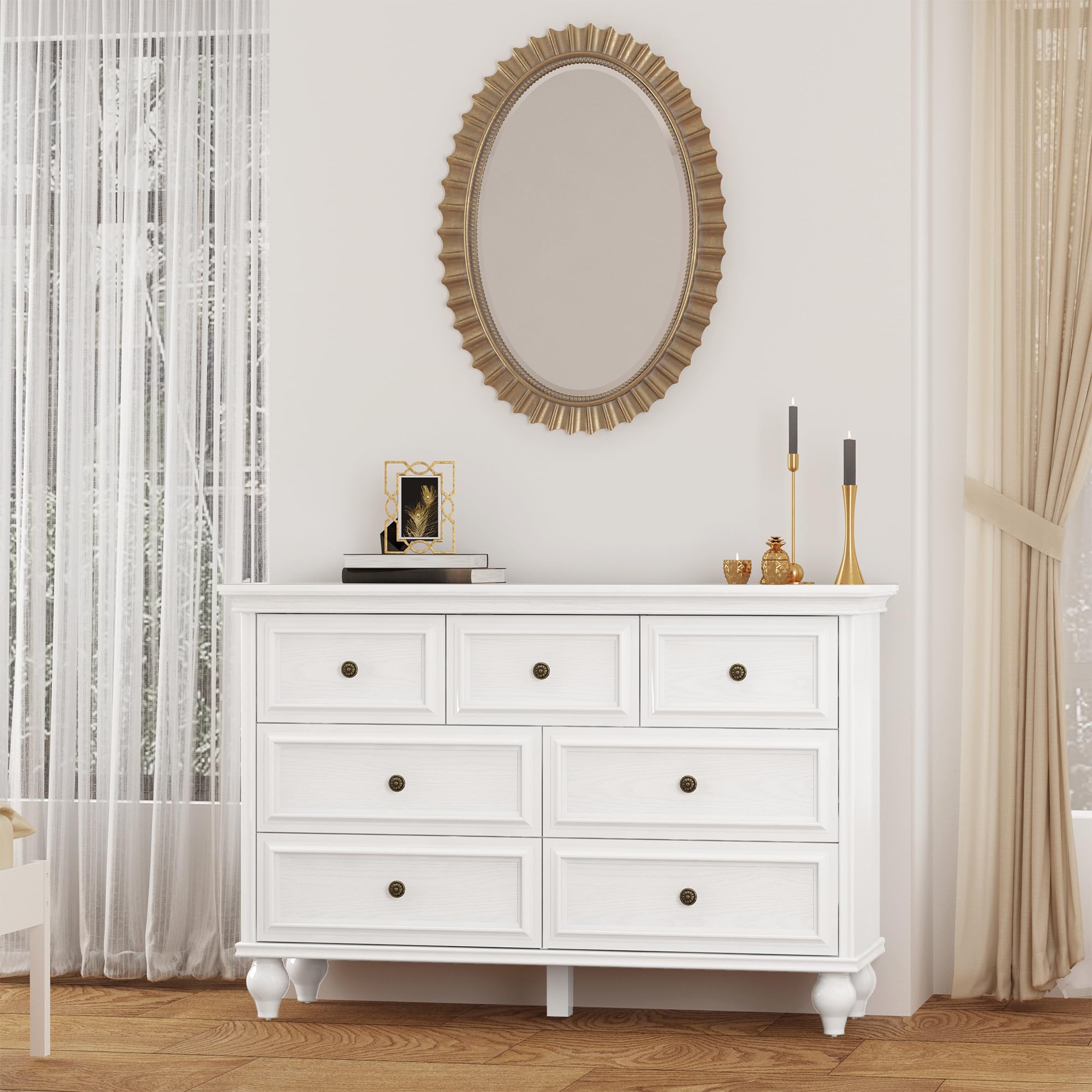 7 Drawer Dresser for Bedroom, Drawer of Chest with Metal Handles, TV Stand