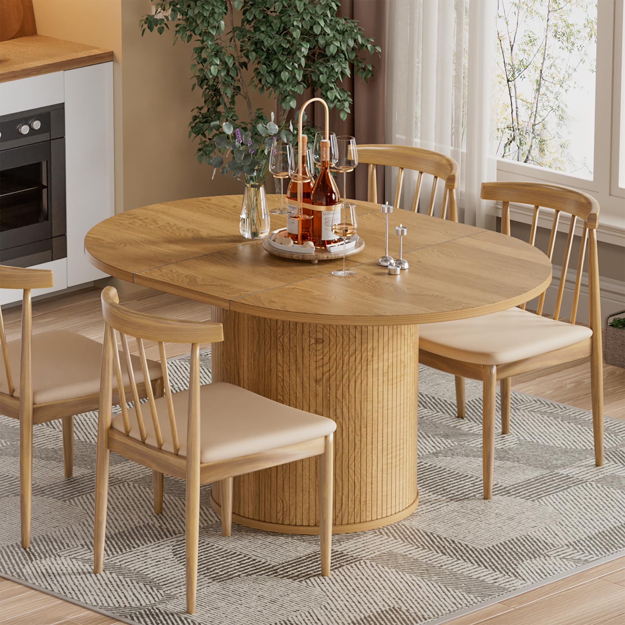 43-59 Inch Extendable Round Dining Table for 4