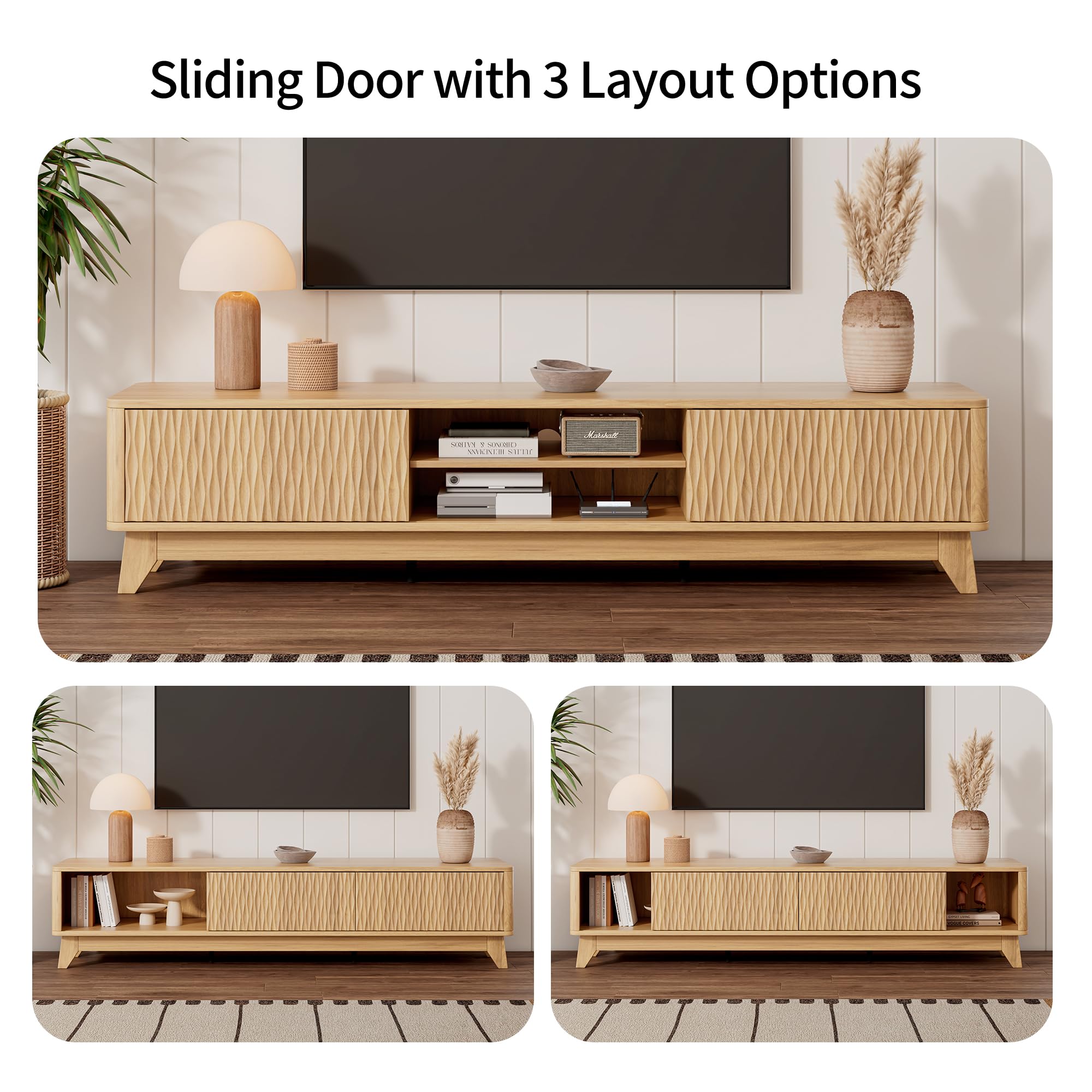 59" Mid Century Modern TV Stand with Sliding Doors