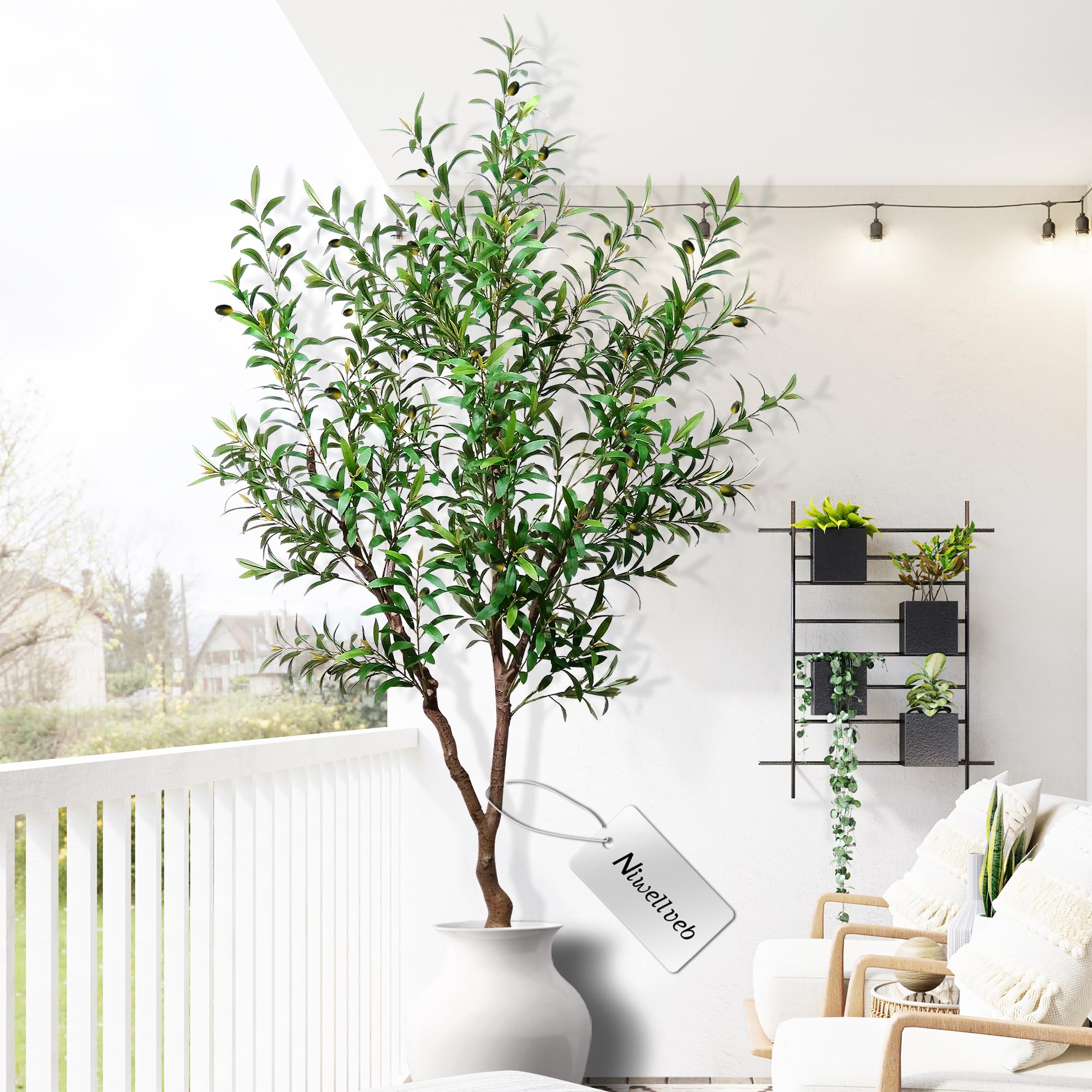 Niwellveb Faux Olive Tree Artificial Olive Trees Artificial Indoor 7 Feet (84 inches) Realistic Potted Silk Indoor Large Fruit for Home Offices, Living Rooms, Bedrooms, Stairs and Foyer Decor