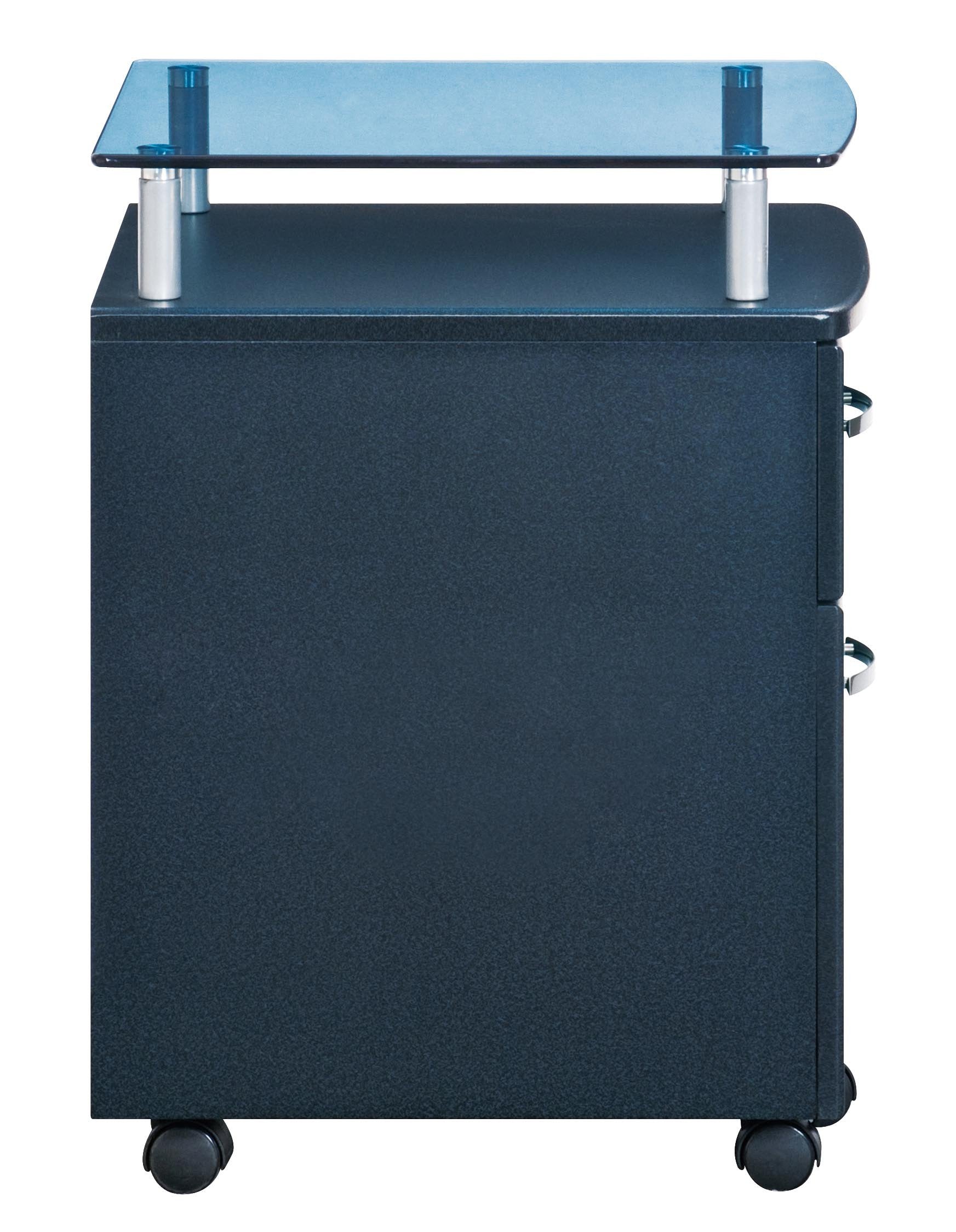 Rolling File Cabinet with Glass Top, Graphite