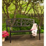 Tree of Life Cast Iron Garden Bench - Outdoor Metal Bench, Weather-Resistant, Black
