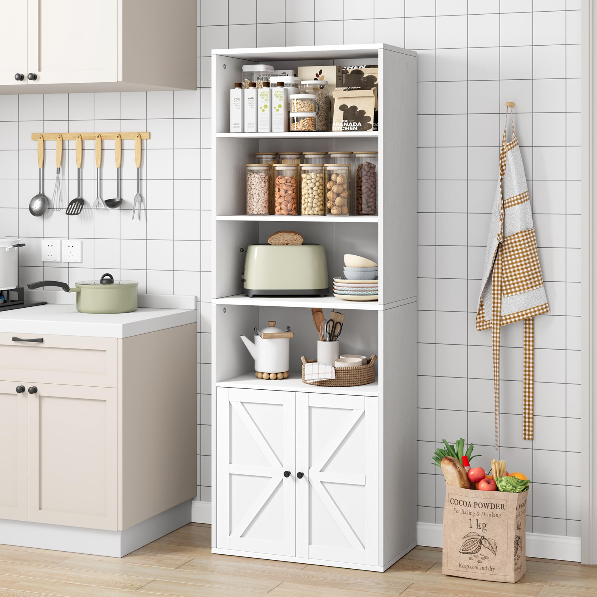 Bookcase with Doors Industrial Bookshelf 11.8in Depth Display Storage Shelves 71.4in