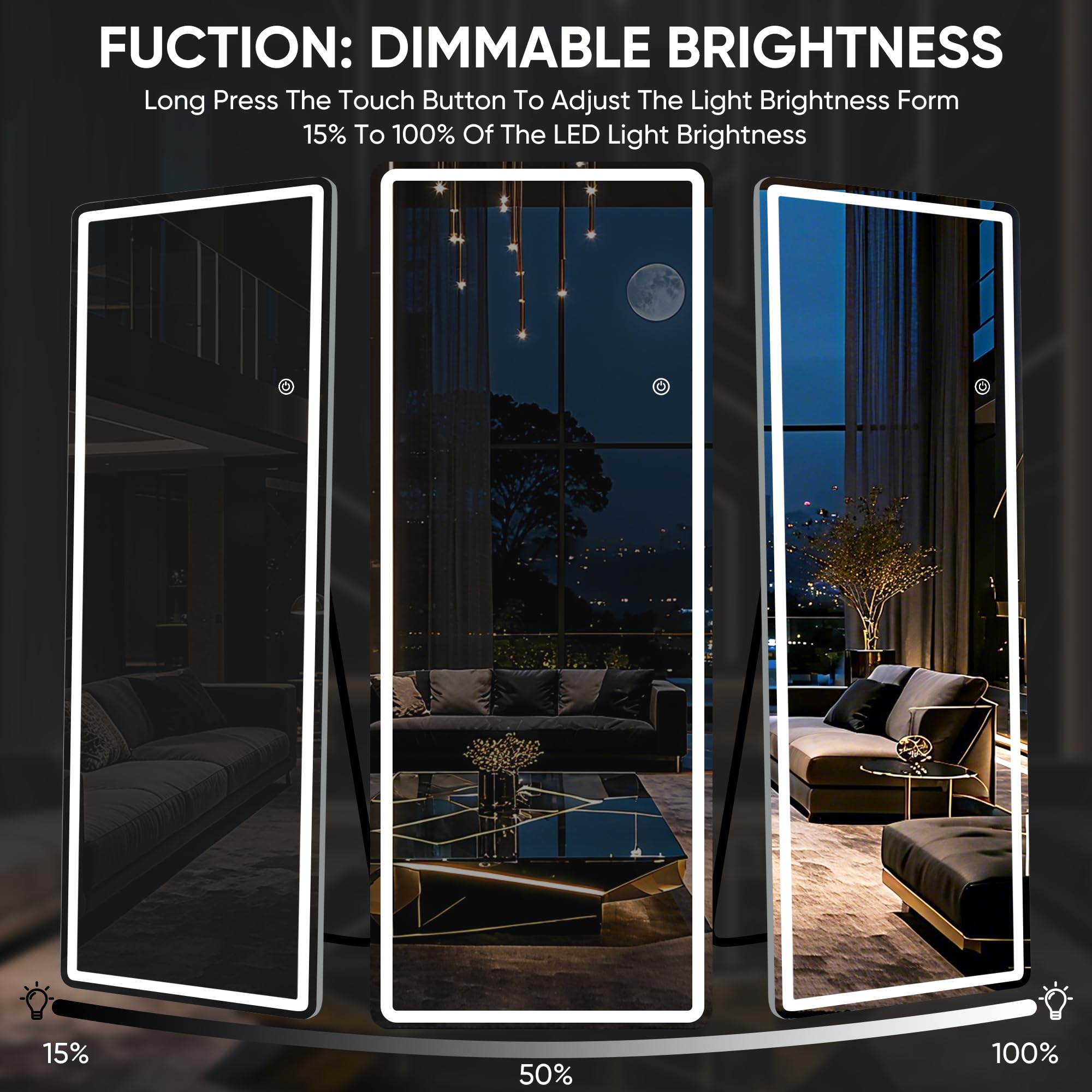 71" x 28" LED Full Length Mirror - Lighted Floor Standing & Wall Mount