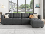 Modular Sectional Sofa with Storage Seat Convertible L Shaped Couch with Chaise Velvet 4 Seater Sofa
