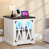 End Table, Farmhouse Sofa Side Coffee Table with Charging Station