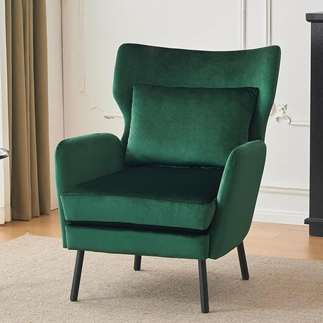 Wing Back Velvet Accent Chair, Modern Living Room Armchair Comfy Upholstered