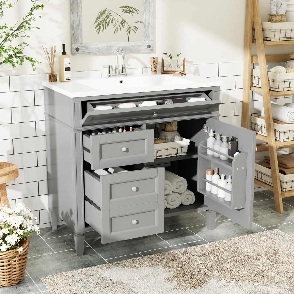 36 Inch Bathroom Vanity with Sink Combo, Solid Wood Frame Bathroom Vanities