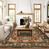 Boho Vintage Area Rug 5x7 Machine Washable Low Pile Ultra-Thin Soft Floor Carpet