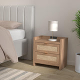 Night Stand Set of 2 - Rattan Nightstands with Type-C Charging Station, 2 Rattan Drawers
