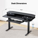 HUANUO 48" x 26" Electric Standing Desk with 2 Drawers & 26.7" Large Keyboard Tray, C-Clamp Mount Compatible, Adjustable Computer Desk for Home Office, Stand Up Desk with 4 Height Presets, Black