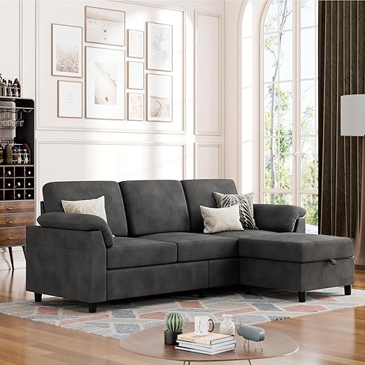 Vongrasig Convertible Sectional Couch, 3 Seat L Shaped Sofa with Removable