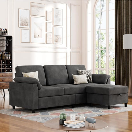 Convertible Sectional Sofa Couch, 3 Seat L Shaped Sofa with Removable Pillows
