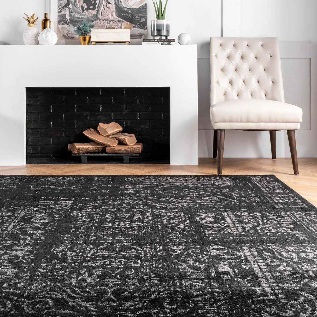 Arlena Vintage Traditional Area Rug 10x14 - Black Grey