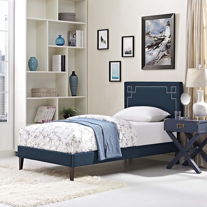 Modway Ruthie Faux Leather Upholstered Queen Platform Bed Frame in White With Tapered Legs