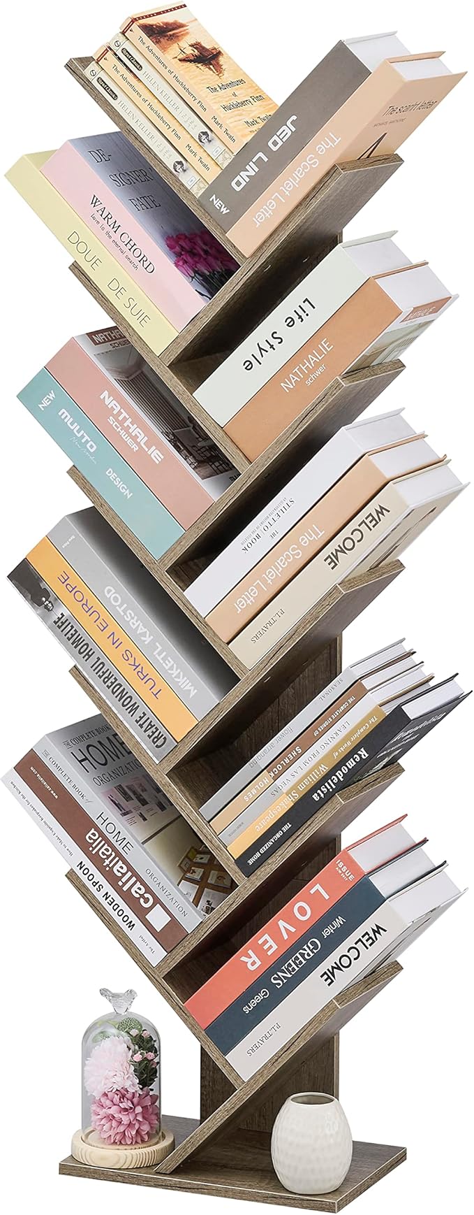 10 Tier Tree Bookshelf, 10 Shelf Bookcase, Free Standing Tree Bookcase, Display Floor Standing Shelf for Books