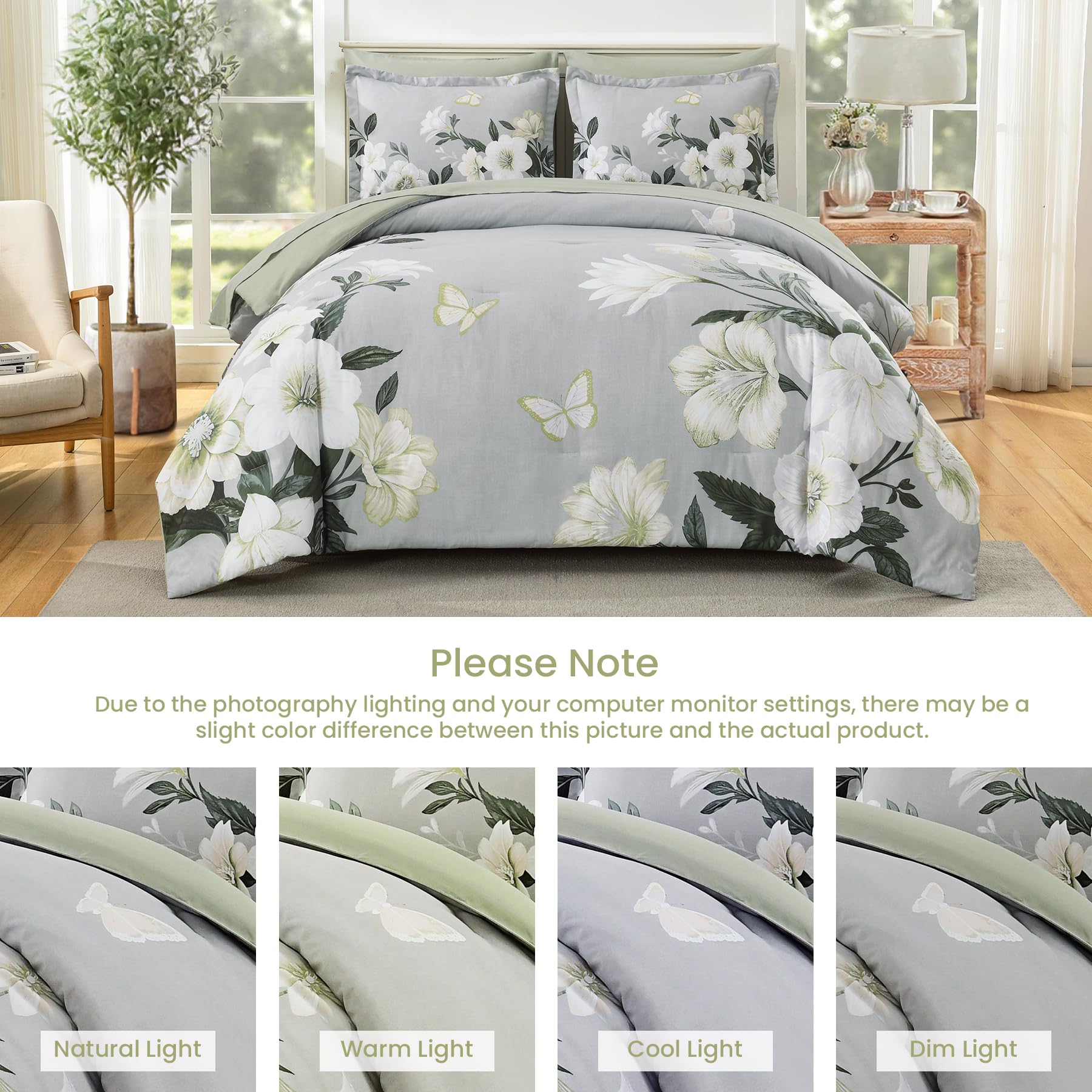 7-Piece King Comforter Set - Sage Green Floral