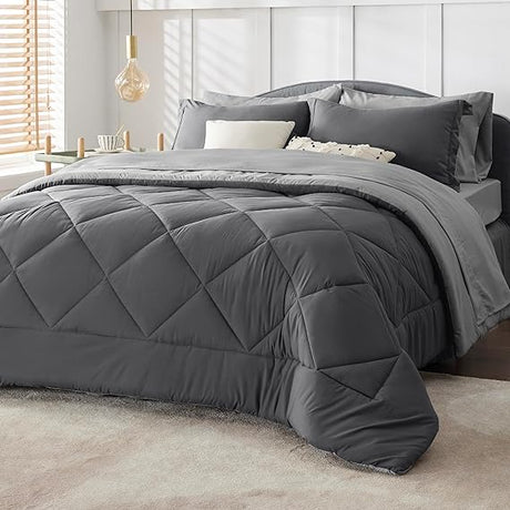 Navy California King Comforter Set - 7 Pieces Reversible Bed Set