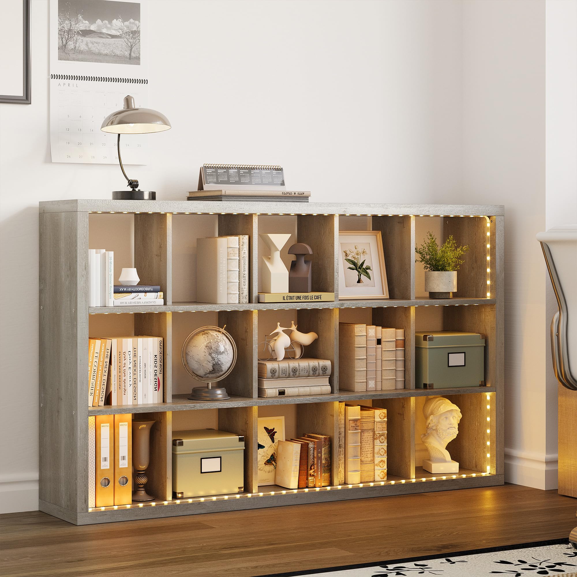 Cube Bookcase Storage Shelf Organizer with LED Lights, 5 Tier Bookshelves and Bookcases